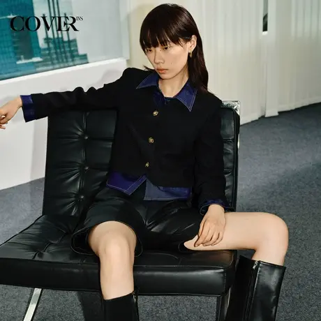 COVER秋季牛仔拼接小香风肌理外套商品大图