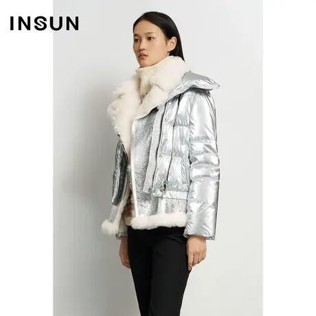 INSUN恩裳冬季银色白鹅绒羽绒皮草商品大图