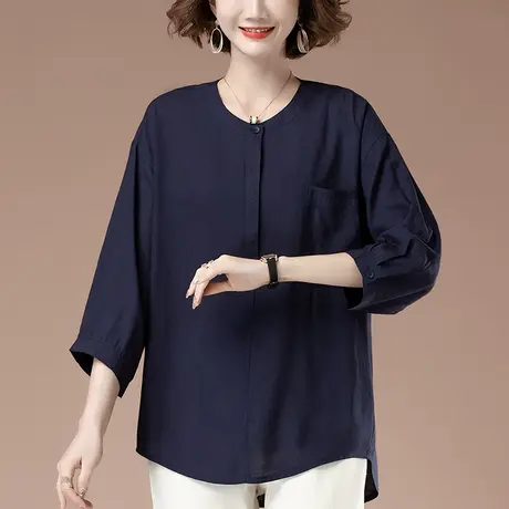 初秋季新款七分袖t恤女加肥加大码女装宽松中年妈妈休闲显瘦上衣商品大图