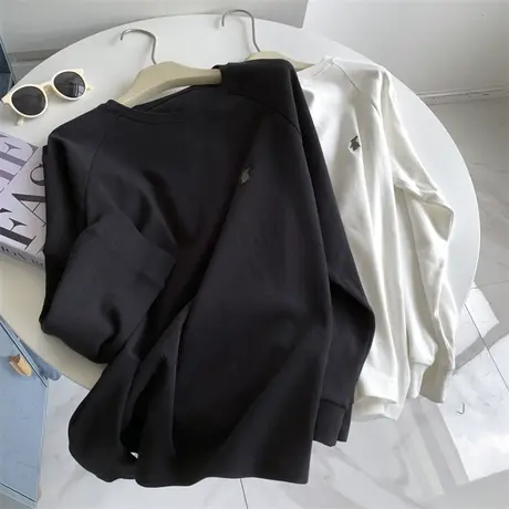 纯棉刺绣兔子插肩长袖打底衫T恤女秋冬内搭外穿宽松休闲圆领上衣商品大图