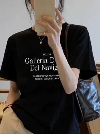 仿棉短袖t恤女2023夏季新款韩版网红宽松半袖黑色打底上衣服潮图片