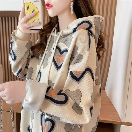 卫衣女秋冬季韩版宽松设计感小众ins加绒加厚小个子华夫格外套潮商品大图