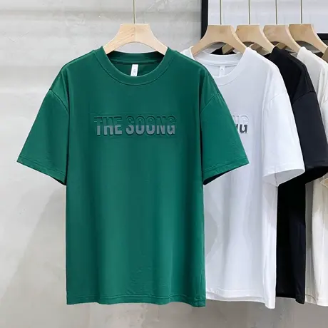 潮流短袖T恤男凉感夏季新款字母压花美式宽松百搭打底衫圆领上衣商品大图