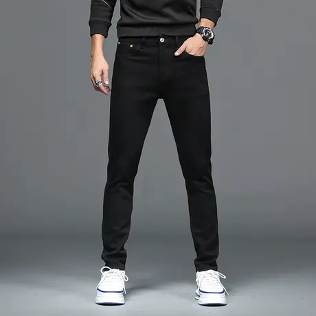 美式水洗破洞修身休闲春夏时尚小脚牛仔裤男士裤子百搭做旧牛仔裤商品大图