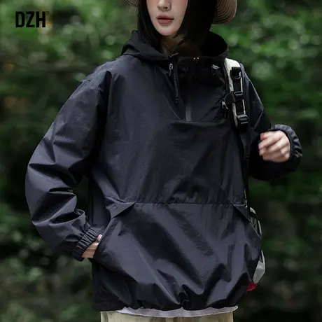 男士黑色套头冲锋衣外套男秋季潮高级感2023新款户外运动夹克情侣商品大图