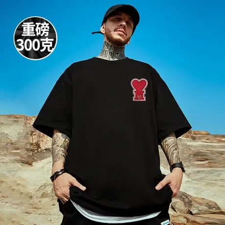 重磅高街潮牌宽松T恤简约短袖加肥加大码五分袖纯棉肥佬男装夏季商品大图