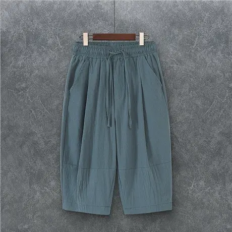 夏季七分裤男短裤复古休闲裤宽松青年加肥加大码裤子男装潮流中裤图片