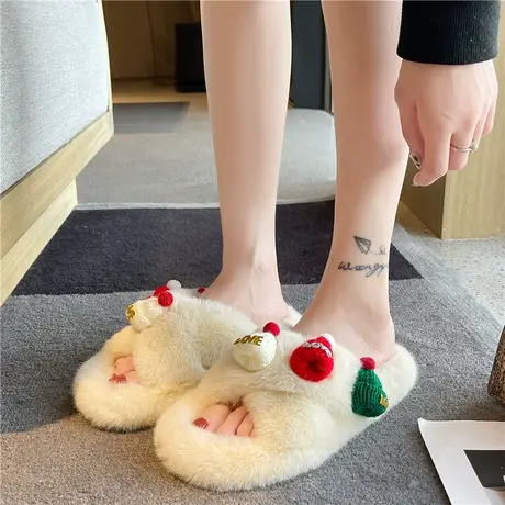 毛毛拖鞋女外穿ins潮2024年新款秋冬网红交叉仙女学生平底棉拖鞋商品大图