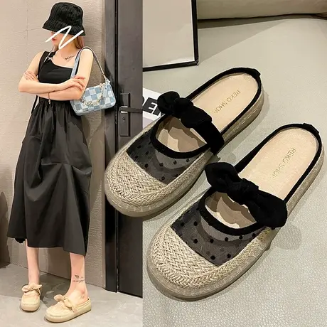 镂空网面半拖凉鞋女夏季外穿包头拖鞋一脚蹬懒人鞋透气渔夫鞋时尚商品大图