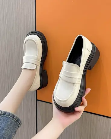 厚底一脚蹬基础款小皮鞋女百搭少女英伦风配JK软底乐福鞋学生单鞋图片