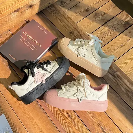 港风复古小白鞋原创大头丑萌鞋女2023夏季新款百搭圆头ins帆布鞋图片