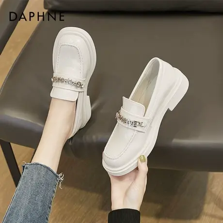 达芙妮英伦风小皮鞋女夏季百搭漆皮白色乐福鞋一脚蹬复古粗跟单鞋商品大图