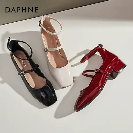 达芙妮复古玛丽珍鞋女粗跟赫本风春低跟单鞋红色平底方头lolita鞋图片