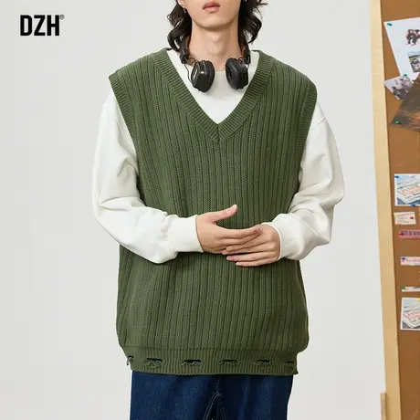 青少年绿色v领毛衣背心内搭秋冬针织马甲男冬季无袖保暖坎肩马夹商品大图