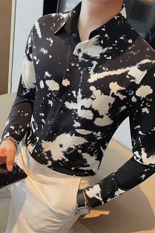 秋季个性潮流印花衬衫长袖男时尚商务休闲高级感痞帅修身百搭衬衣商品大图