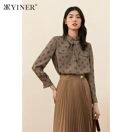 *YINER音儿女装2021秋季新款修身气质印花长袖衬衫商品大图