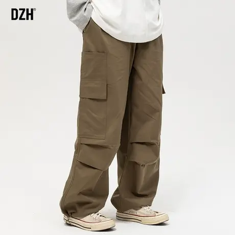 男士卡其色美式工装裤男直筒宽松褶皱伞兵裤2024年春季裤子阔腿裤商品大图