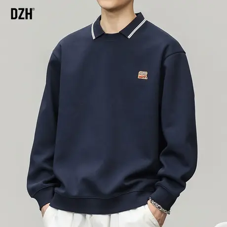 男士刺绣polo衫卫衣男春秋无帽长袖上衣百搭2024新款套头翻领男装商品大图