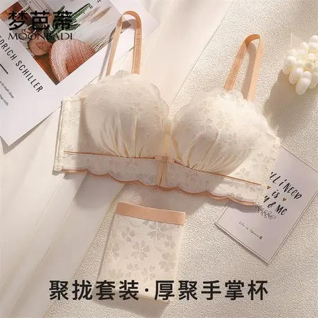 梦芭蒂小胸聚拢内衣女上托手掌杯文胸性感甜美舒适透气胸罩套装图片