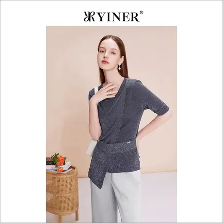 YINER音儿女装夏简约百搭不规则针织衫时尚上衣商品大图
