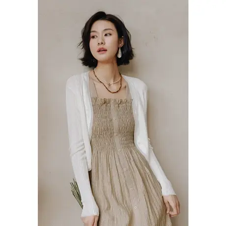 弥古白色针织开衫女薄款夏季吊带裙披肩外搭防晒罩衫短款拼接上衣商品大图