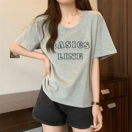 2023年新款夏季短袖t恤女美式复古休闲U领港味chic宽松半袖上衣潮商品大图