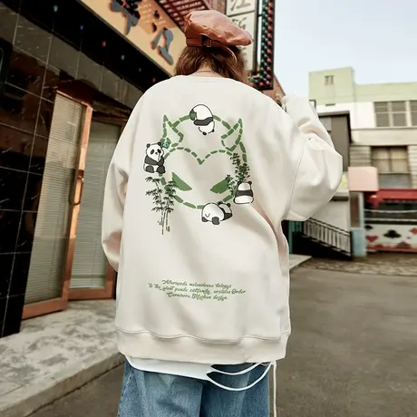 无帽卫衣男艺术感独特别致国潮熊猫与恶魔叠穿加厚内搭打底衣服女商品大图