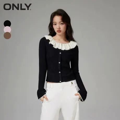 【tvb识货专属】ONLY新款气质荷叶边翻领修身开衫针织衫女商品大图