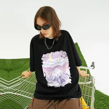 Nuthink欧美潮流小众设计短袖T恤男女同款夏季oversize潮牌半截袖商品大图