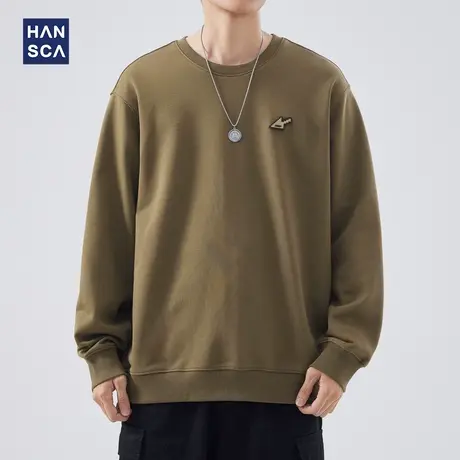 hansca秋季复古美式卫衣男士秋冬款圆领套头帽衫宽松长袖潮流外套商品大图