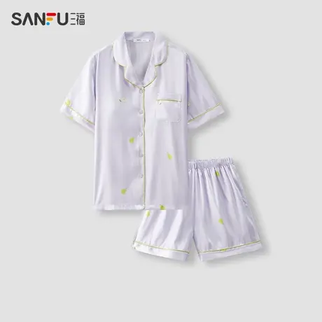 三福女夏季带杯丝滑水果睡衣套装  甜系撞色抗菌家居服480105商品大图