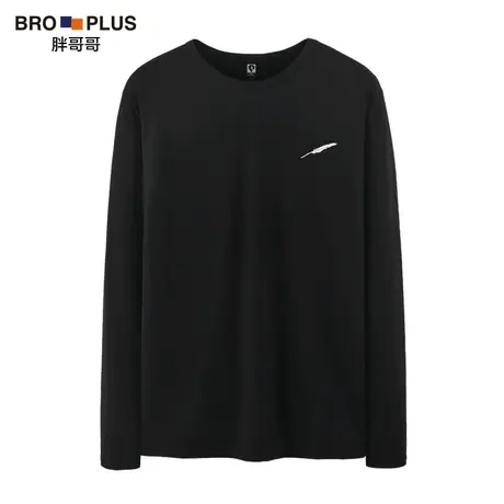 胖哥哥大码长袖T恤男士刺绣羽毛秋季打底衫加肥加大胖子长袖上衣图片