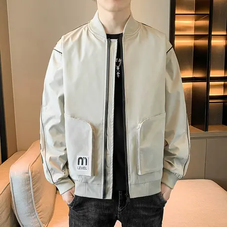 2023新款男士卡其色棒球领秋季夹克衫春秋款男生潮流百搭印花外套图片