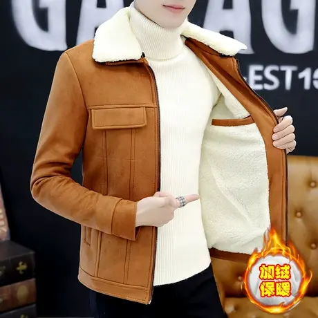 羊羔绒带毛领外套男士加厚保暖棉服冬季男装潮牌加绒棉袄棉衣夹克商品大图