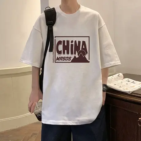 纯棉宽松国潮短袖T恤男夏季2023新款潮牌男装港风复古内搭上衣服t商品大图