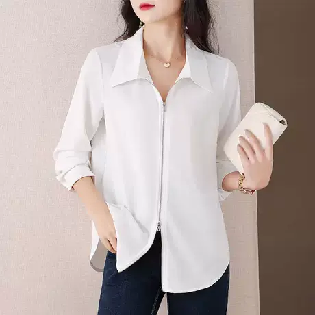 伊自尚白色显瘦减龄衬衫夏新款微胖mm气质简约纯休闲遮肉减龄上衣商品大图