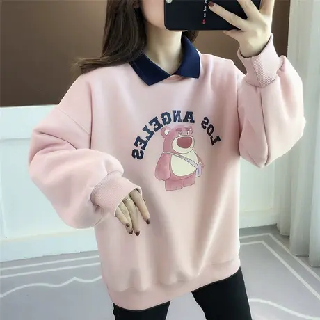 女士时尚卫衣女春秋2023年新款复古翻领宽松上衣Polo领无帽外套女图片