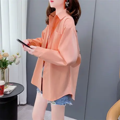 糖果色后背字母卡通衬衫外套女2023年春夏新款韩版宽松设计感上衣图片