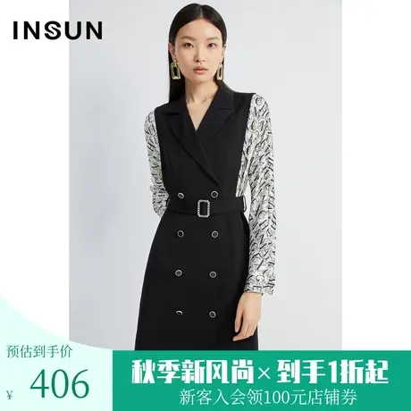 恩裳春秋季黑白字母花拼接款时尚轻商务通勤连衣裙图片