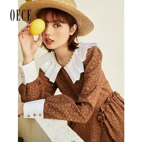 【买1送1】Oece复古撞色连衣裙春秋女设计感小众裙子法式仙女裙图片
