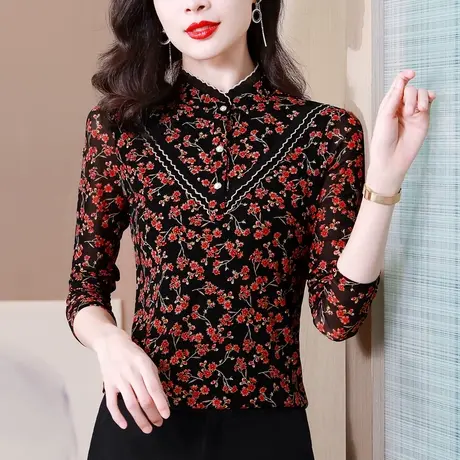 加绒加厚半高领长袖妈妈洋气打底衫2023秋冬季新款时尚内搭女上衣商品大图