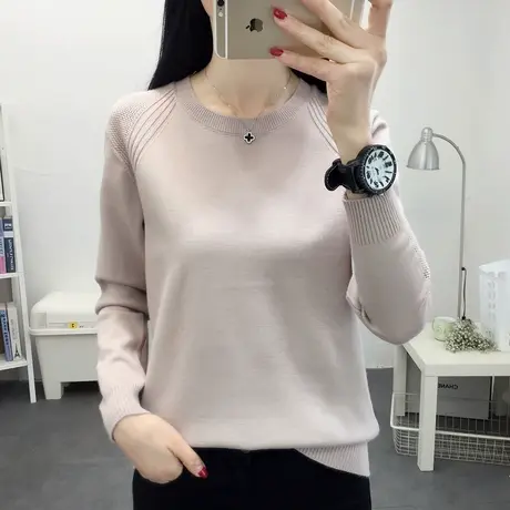 镂空圆领宽松外穿女士毛衣春季2023年新款内搭洋气薄款针织打底衫商品大图