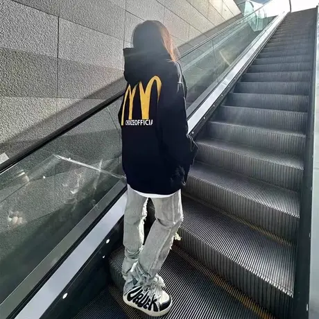 纯棉美式复古麦当劳卫衣男女秋冬宽松慵懒风潮牌高街连帽情侣外套图片