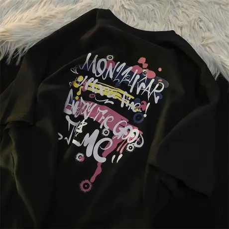 美式复古oversize夏季短袖t恤男女宽松韩版国潮ins嘻哈情侣上衣服商品大图