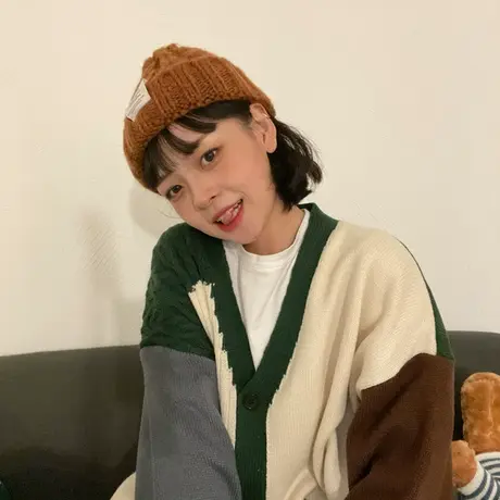 红续小众设计感复古拼接针织开衫女宽松保暖古着毛衣外套秋冬新款图片