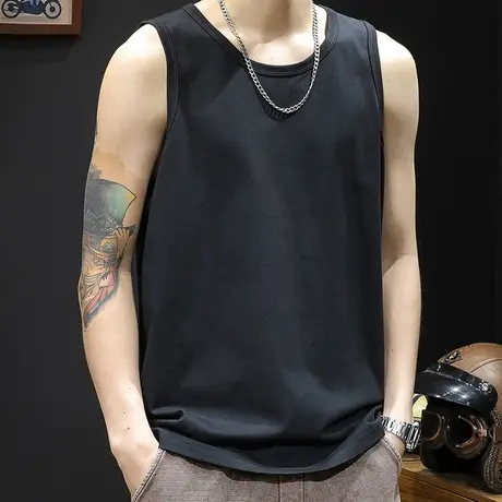 纯棉t恤背心男宽松坎肩男士黑色无袖跨栏运动健身篮球男款大码夏图片