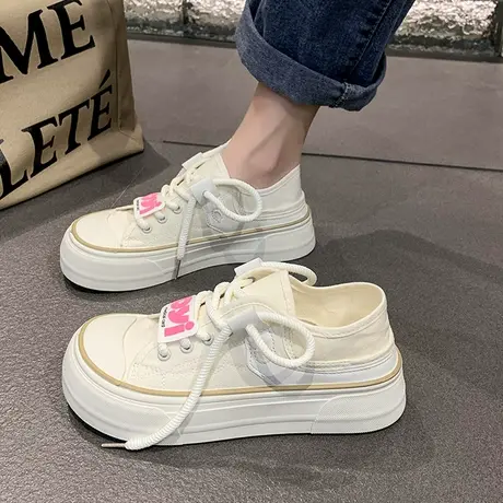 芒果头帆布鞋女2023新款夏天透气小白鞋百搭小众厚底丑萌大头鞋子图片