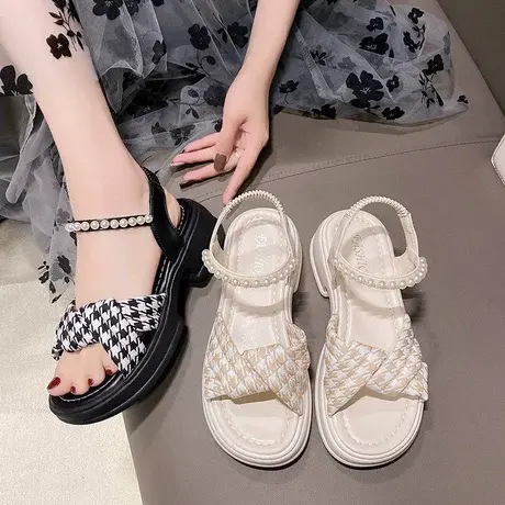 时尚厚底文艺风露趾凉鞋女2023夏季新款仙女风百搭松糕防滑凉鞋商品大图