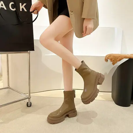 时装靴女英伦风厚底短靴2022年新款夏秋季潮单靴时尚法式瘦瘦靴子商品大图