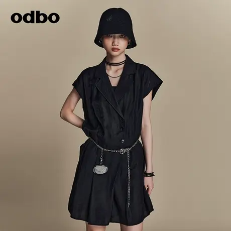 odbo/欧迪比欧原创设计西装领黑色连体裤女夏季新款百搭裙裤图片